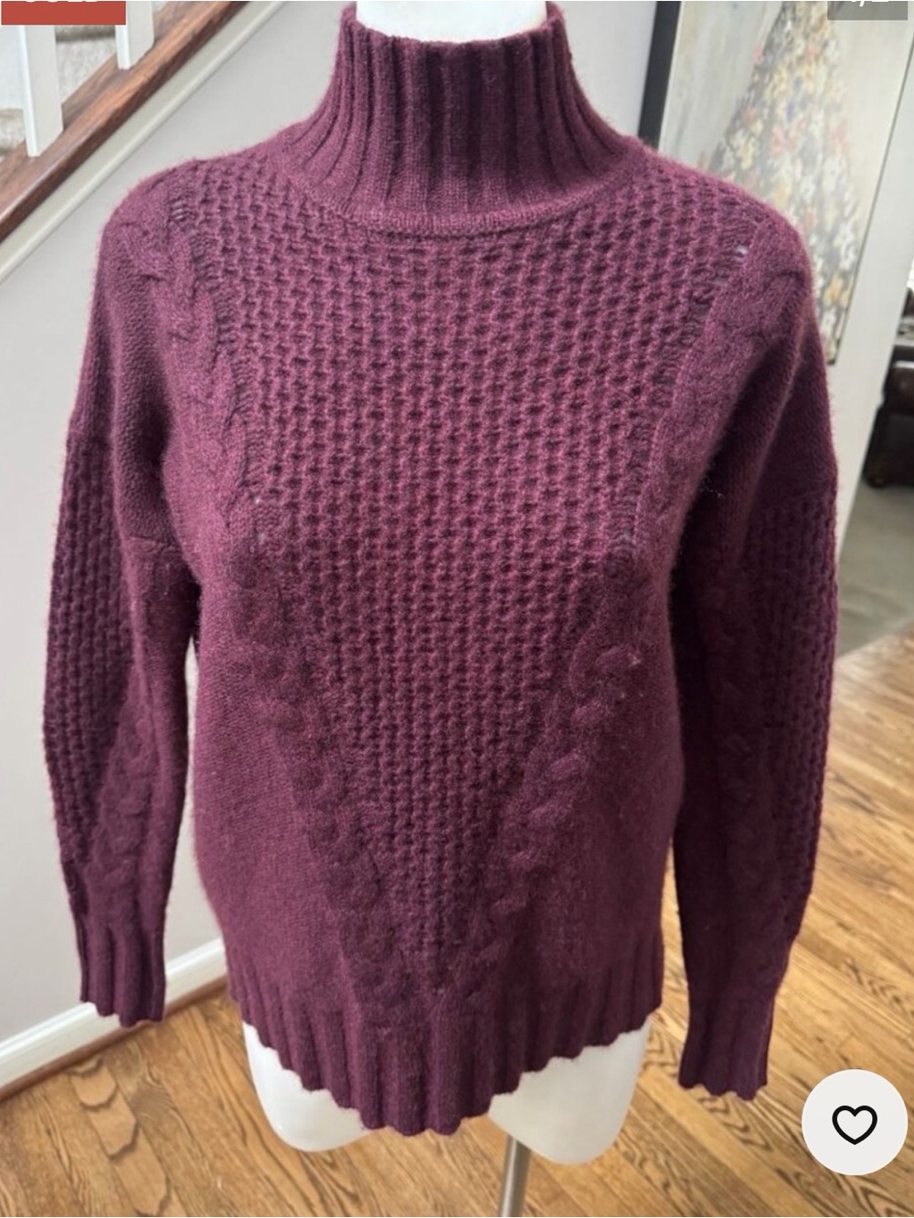 Autumn Cashmere Cable Knit Turtleneck Sweater 100% Cashmere